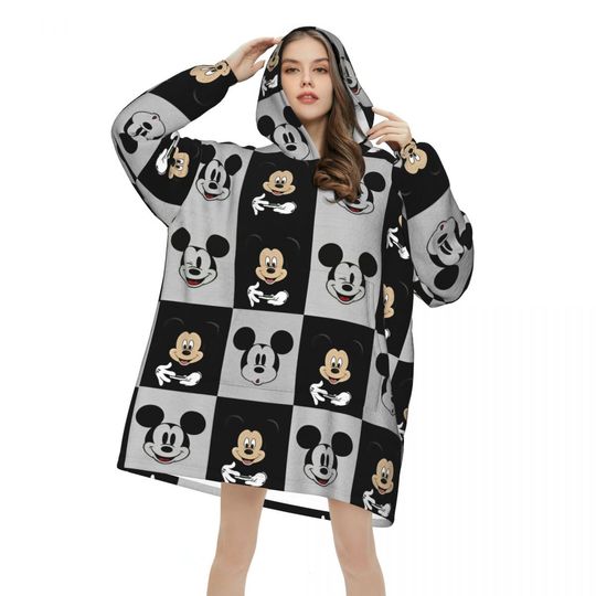 Discover Mickey Mouse Head Wearable Blanket Hoodie Gifts for Women Men Warm Cozy Large Blanket Sweatshirt Thick Fleece Hooded Blanket
