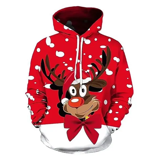Discover Men's Trendy Hoodie 3D Reindeer Print Christmas Holiday Pullover Hoodie Gift