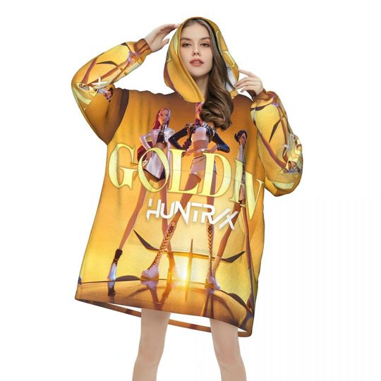 Discover Kpop Demon Hunters Huntrix Oversized Blanket Hoodie Sweatshirt Long Fleece Hooded Wearable Blanket with Large Pocket