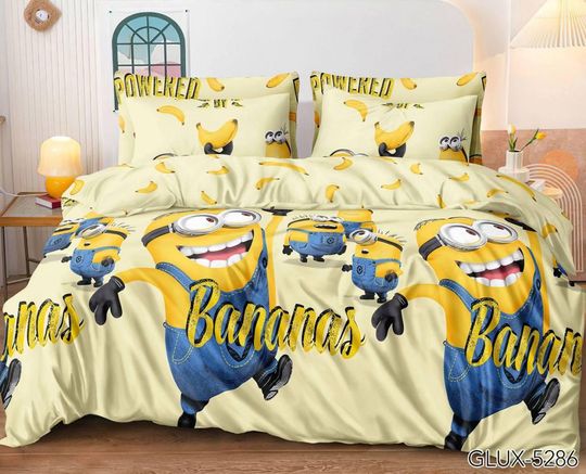 Discover Kids Satin Bedding Set, Yellow Cartoon Characters,Gift for Boys or Girls