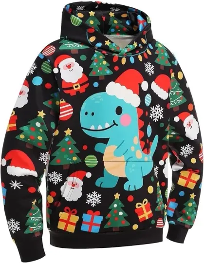 Discover Cute Christmas Dinosaur 3D Print Hoodie Unisex Holiday Pullover Sweatshirt