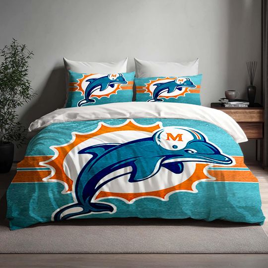 Miami Dolphins Duvet Cover Bedding Set, Birthday and Back-to-School Gift