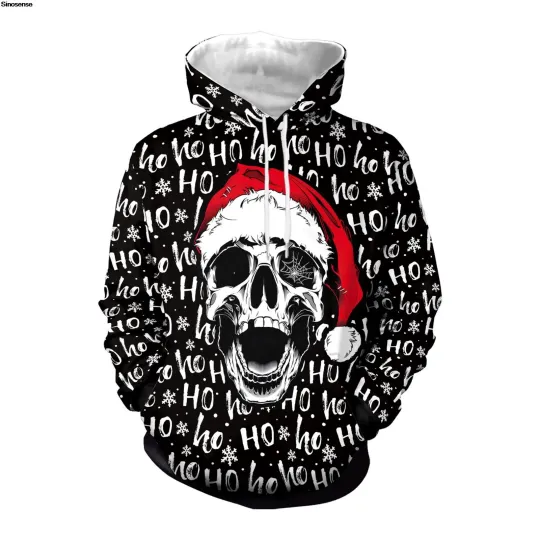 Discover skull Christmas Hoodie Size Small 3D Digital Polyester