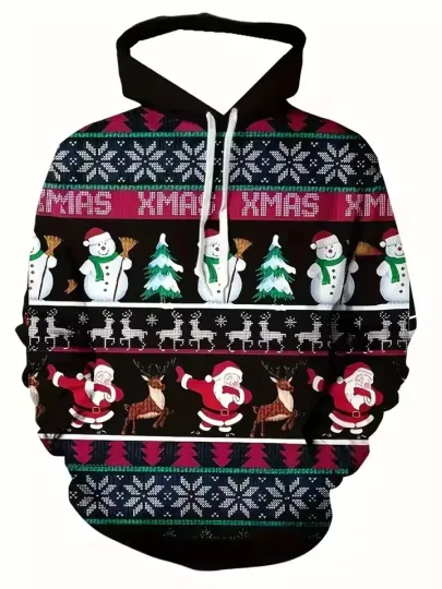 Discover Christmas 3D Hoodie – Santa Reindeer Snowman Holiday Ugly Style Size S-5XL