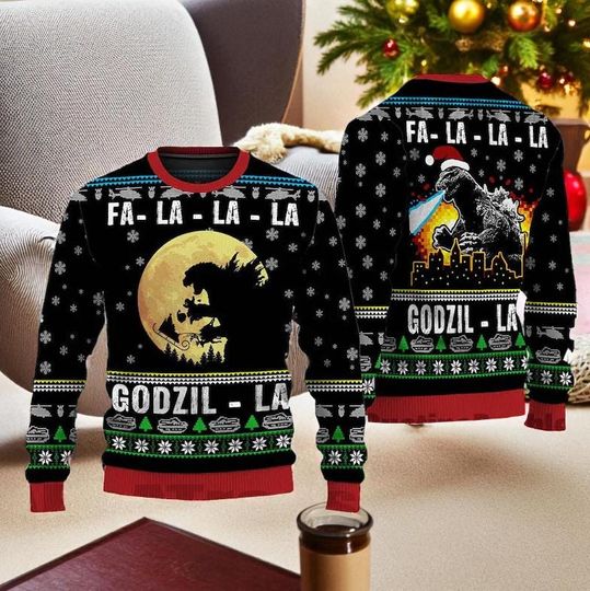 Discover god zilla Ugly Christmas Sweater, Retro Vintage King of the Monsters Design, Funny Holiday Jumper, Unique Family Xmas Outfit Gift