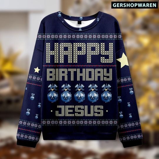 Discover Funny Jesus Christmas Ugly Sweater, Jesus Birthday Boy Xmas Sweater,Christian Ugly Sweatshirt For Men Women,Happy Holiday Gift,Faith Sweater