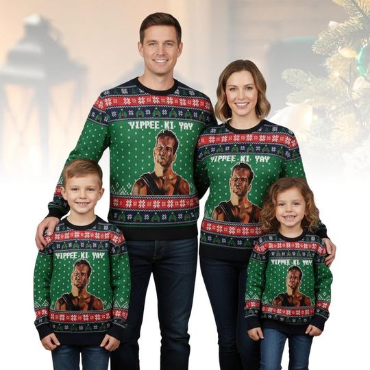 Die Hard Ugly Christmas Sweater, Yippee Ki Yay Sweater, Holiday Gift for Men, Die Hard John Mcclane Ugly Xmas Sweater