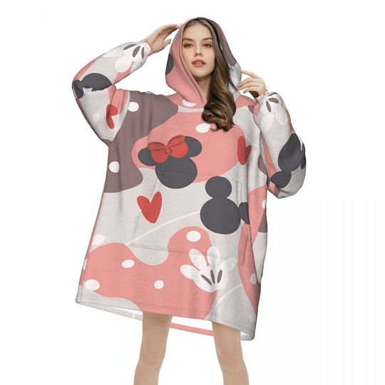Discover Mickey Mouse Minnie Wearable Blanket Hoodie  Gifts for Women Men Warm Cozy Large Blanket Sweatshirt Thick Fleece Hooded Blanket