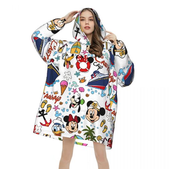 Discover Mickey Mouse Wearable Blanket Hoodie for Women Men Oversized Sweatshirt Blanket with Pocket
