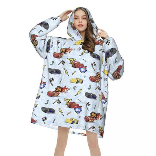 Discover Oversized Lightning Mcqueen Wearable Blanket Gifts for Women Men Ultrasoft Plush Warm Sweatshirt Blankets With Pocket