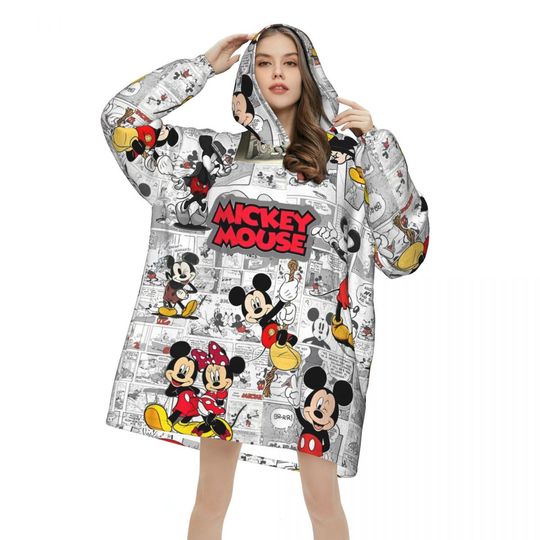 Discover Mickey Mouse Cute Wearable Blanket Hoodie for Women Men Warm Cozy Oversize Blanket Sweatshirt Thick Fleece Hooded Blanket
