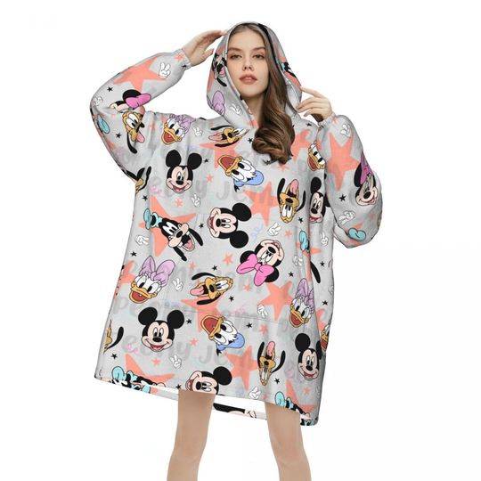 Discover Mickey Mouse Cartoon Oversized Blanket Hoodie Sweatshirt Long Fleece Hooded Wearable Blanket with Large Pocket for Women Men