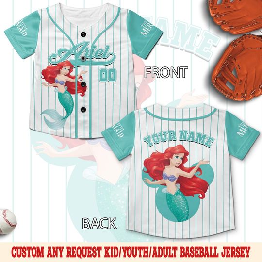 Discover Disney The Little Mermaid Character Baseball jersey Ariel Princess,Attina Adella Aquata Arista,Disneyland Family Baseball jersey UN2J06-6