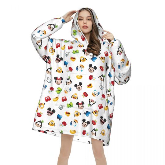 Discover Mickey Friends Emoji Blanket Hoodie Oversized Wearable Sweatshirt Blanket Warm Gifts for Women Girls Girlfriend