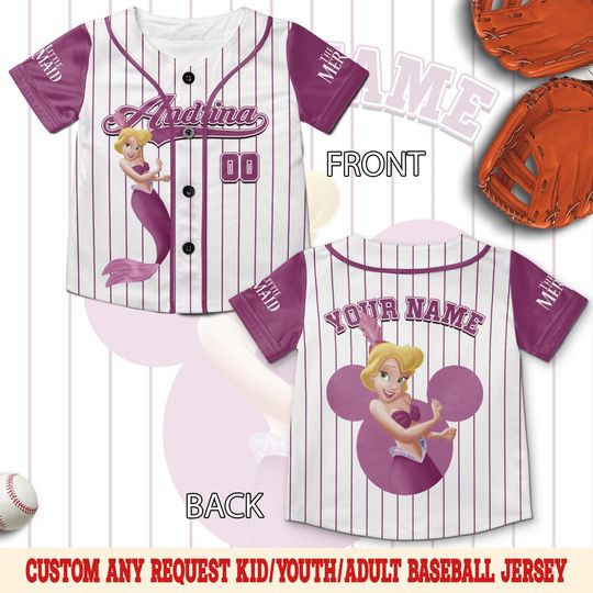 Discover Disney The Little Mermaid Character Baseball jersey Ariel Princess,Attina Adella Aquata Arista,Disneyland Family Baseball jersey UN2J06-2