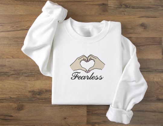 Discover Embroidered Fearless Sweatshirt: Hand Heart Sign, Taylor Inspired Crewneck