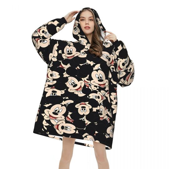 Discover Mickey Mouse Wearable Blanket Hoodie for Women Men Warm Cozy Large Blanket Sweatshirt Thick Fleece Hooded Blanket with Pocket