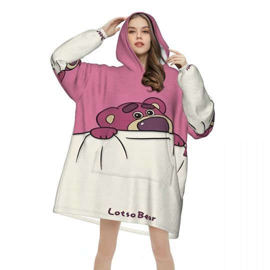 Lotso Pink Bear Wearable Blanket Hoodie for Women Men