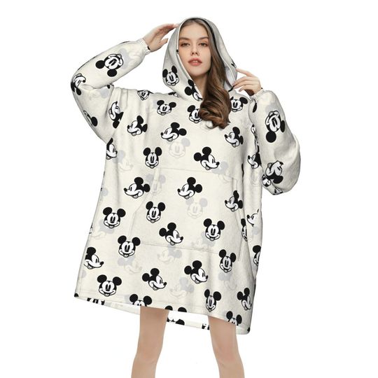 Discover Mickey Mouse Head Wearable Blanket Hoodie for Women Men Oversized Sweatshirt Blanket with Pocket