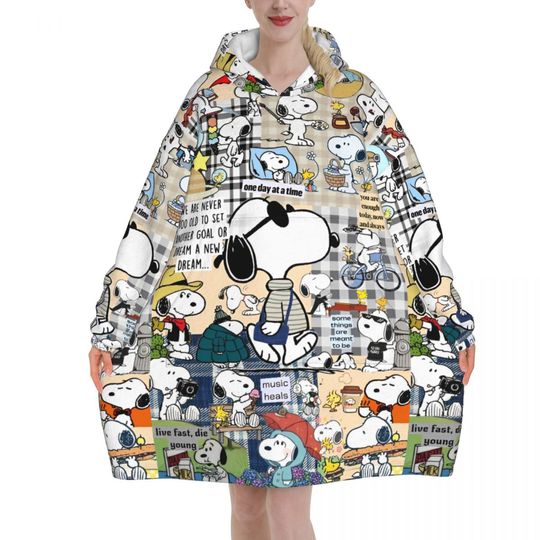 Discover Snoopys Wearable Blanket Hoodie as Gifts for Women Men Warm Cozy Large Blanket Sweatshirt Thick Fleece Hooded Blanket