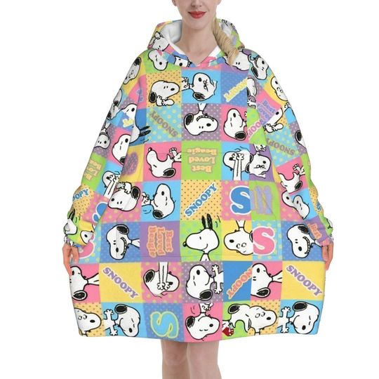 Discover Snoopys  Wearable Blanket Hoodie as Gifts for Women Men Warm Cozy Large Blanket Sweatshirt Thick Fleece Hooded Blanket