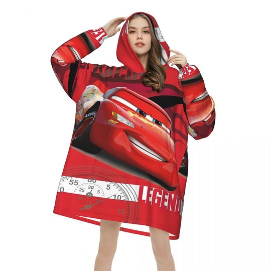 Discover Lightning Mcqueen Car 95 Oversized Blanket Hoodie Sweatshirt Long Fleece Hooded Wearable Blanket with Large Pocket for Women Men