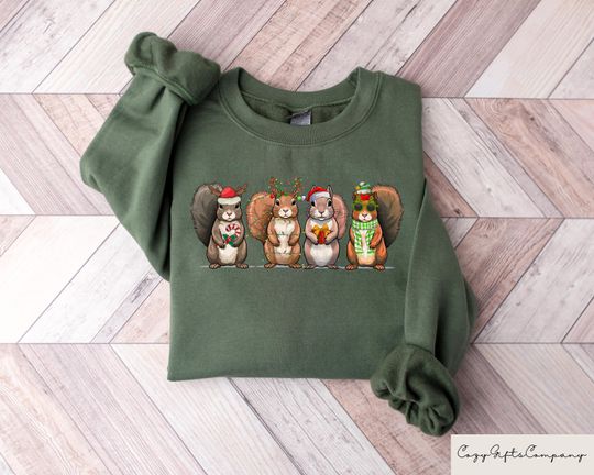 Discover Christmas Squirrel Lights Sweatshirt, Christmas Sweater, Funny Christmas Animals Crewneck, Christmas Gifts, Squirrel Lights Xmas Hoodie