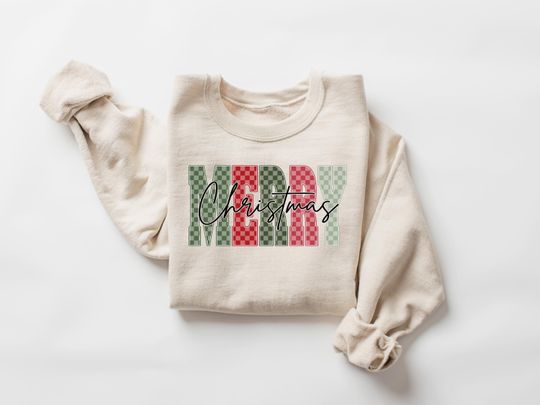 Discover Retro Merry Christmas Sweatshirt, Merry Christmas Family Shirt, Women's Christmas Tshirt, Holiday Crew Sweater, Cute Christmas Lover Gift