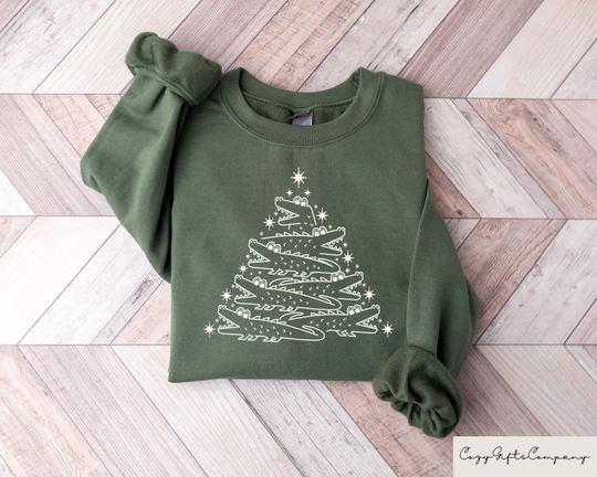 Discover Christmas Alligator Sweatshirt, Christmas Tree Sweater, Funny Xmas Alligator Tshirt, Christmas Gift, Florida Christmas Shirt, Christmas Tee
