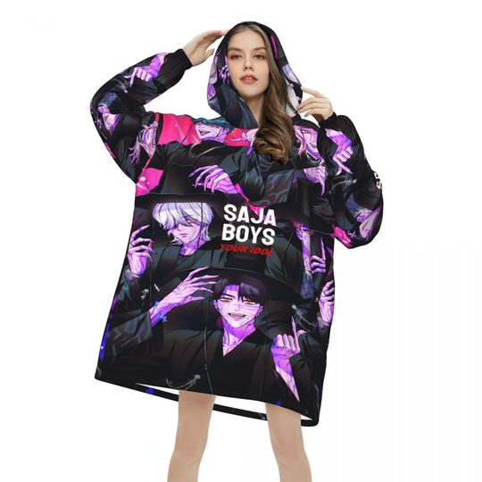 K-pop Demon Hunters Saja Boys Wearable Blanket Hoodie  for Women Men