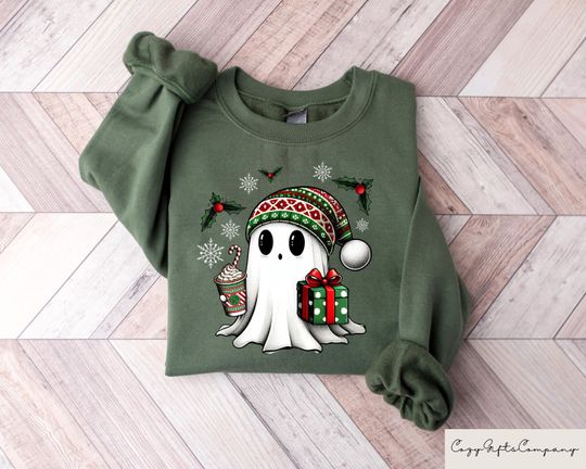 Discover Christmas Ghost Santa Sweatshirt, Christmas Ghost Gift, Christmas Matching Sweatshirt