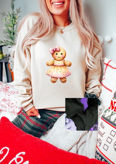 Discover Christmas Gingerbread Bow Comfort Colors Sweatshirt, Gingerbread Woman Sweatshirt
