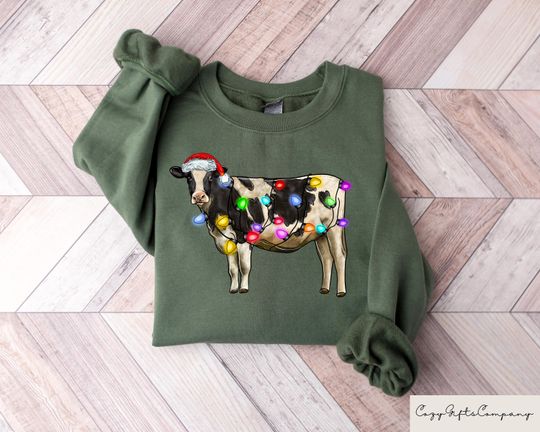 Discover Cow Christmas Sweatshirt, Farm Christmas T-Shirt, Cow Lover Gifts, Christmas Cow Pullover