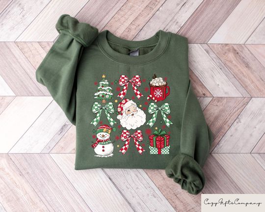 Discover Coquette Christmas Sweatshirt, Pink Bow Christmas Comfort Sweatshirt