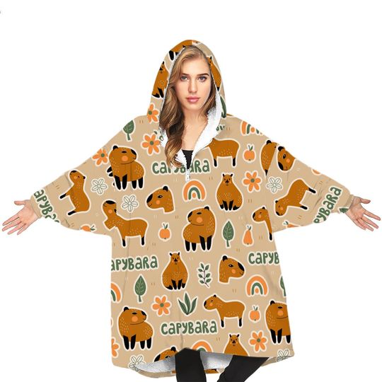 Capybara Modern Art Wearable Blanket Hoodie