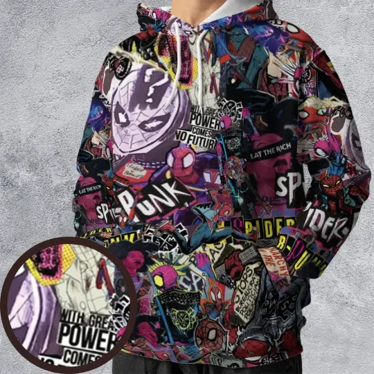 Discover Spider-Punk Get Punked Across Spider-Verse All-over Print Hoodie, unisex adults