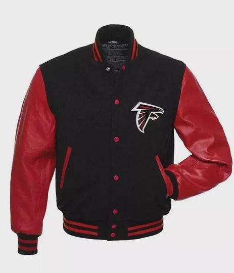 Discover Men Custom Handmade Atlanta Falcons Black Wool and Red Leather Letterman Vintage Varsity Jacket