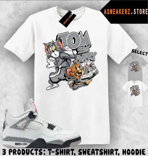 Discover Shirt To Match AJ 4 White Cement 2025 Sneaker Matching Sneakerhead Cat And Mouse