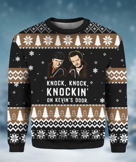 Knock Knock Knocking On Kevin's Door Christmas Ugly Sweater, Home Alone Sweater, Kevin McCallister Wet Bandits Sweater, Christmas Gift