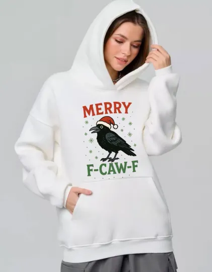 Discover Merry F-CAW-F Crow Christmas Hoodie, Funny Black Bird , fcawf Xmas Hoodie