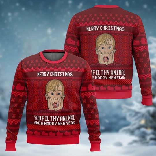 Home Alone Christmas Sweater, Merry Christmas Ya Filthy Animal Ugly Sweater, Kevin Mccallister Xmas Sweater, Movie Holiday Sweater