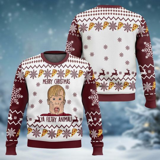 Kevin Mccallister Christmas Ugly Sweater, Merry Christmas Ya Filthy Animal Sweater, Home Alone Xmas Sweater, Funny Movie Holiday Sweater