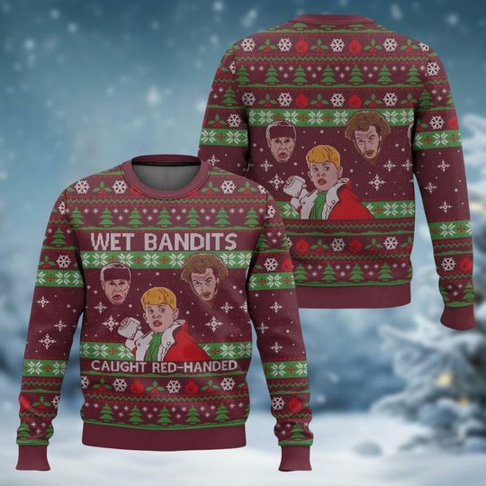 Home Alone Wet Bandits Caught Red Handed Christmas Ugly Sweater, Kevin McCallister Xmas Sweater, Funny Christmas Movie Gift For Him Her