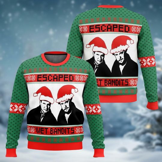 Home Alone Escaped Wet Bandits Christmas Ugly Sweater, Kevin McCallister Xmas Sweater, Funny Kevin McCallister Christmas Movie Gifts