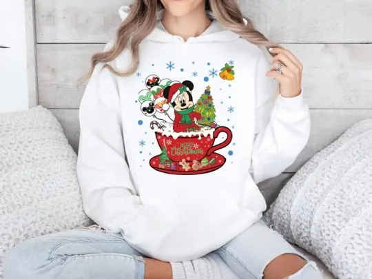 Discover Cute Minnie Mouse In Spinning Cup Merry Christmas Festive Winter Hoodie
