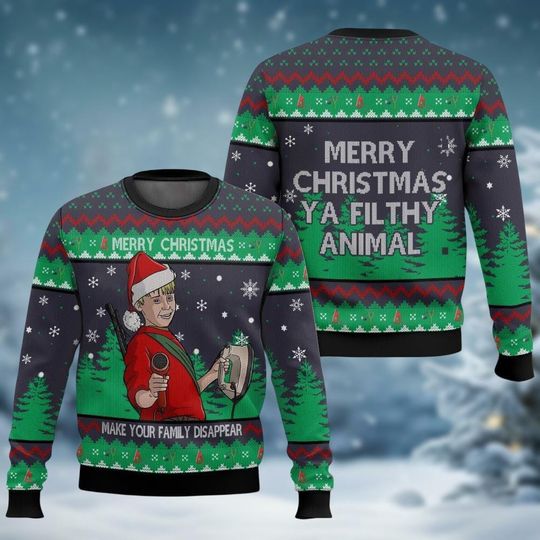 Merry Christmas Ya Filthy Animal Ugly Sweater, Home Alone Shirt, Christmas Saying, Funny Christmas Gift, Kevin Meme Sweater, Xmas Sweater