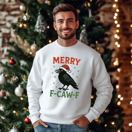 Discover Merry F-CAW-F Crow Christmas SweatShirt, Funny Black Bird , fcawf Xmas Jumper