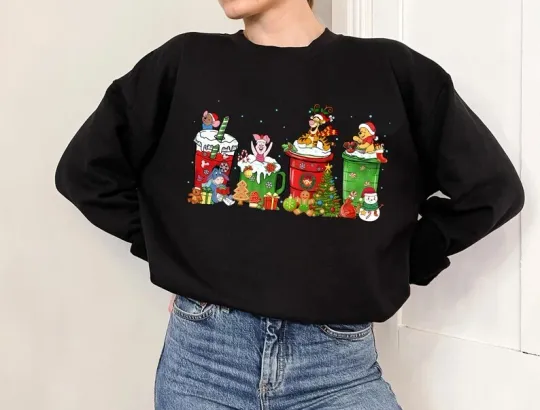 Discover Winnie The Pooh Characters Santa Costume Christmas Coffee Latte Sweatshirt