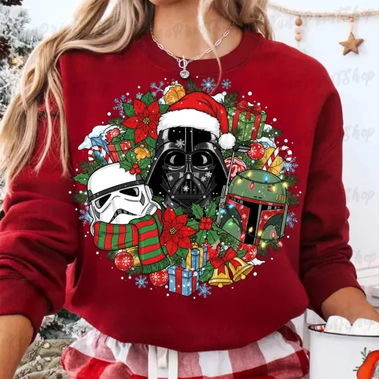 Star Wars Galaxy's Edge Christmas Wreath Merry And Bright Xmas Sweatshirt