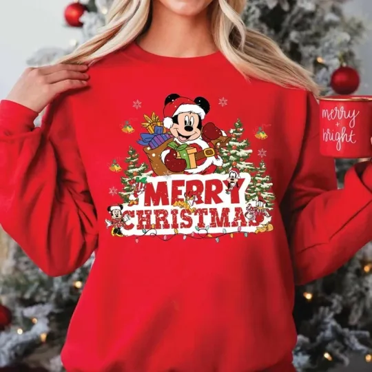 Discover Santa Mickey And Minniee Mouse Merry Christmas Festive Holiday Sweatshirt